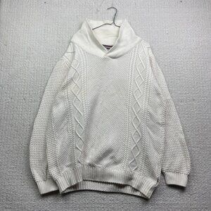 Soul of London 3D Cable Knit Shawl Collar White Sweater Mens 1XL Preppy Read